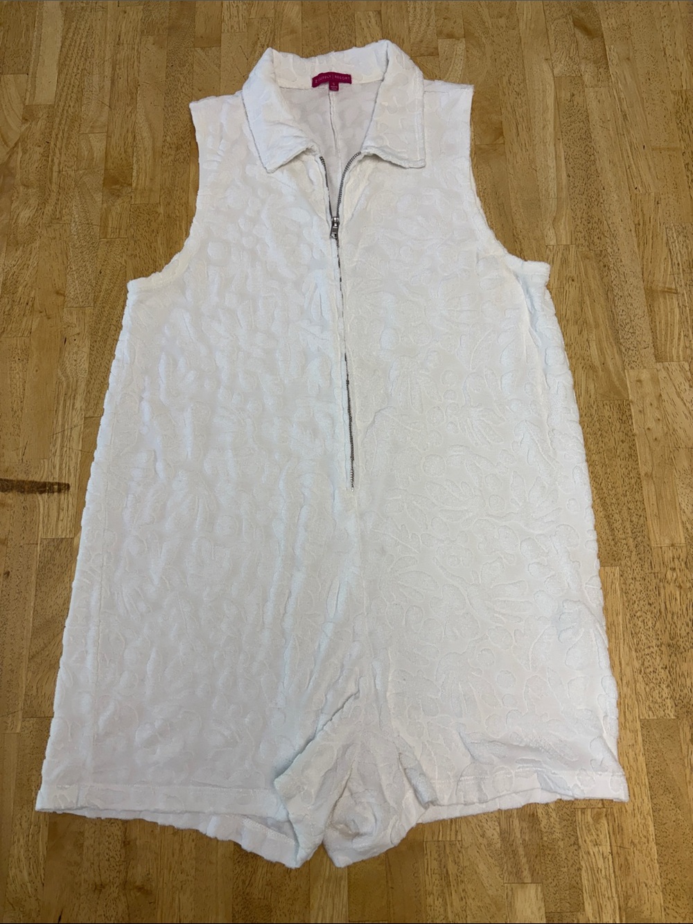 EUC Z Supply Cabo Terry Romper Swim Coverup White Shell Tonal Floral Size S